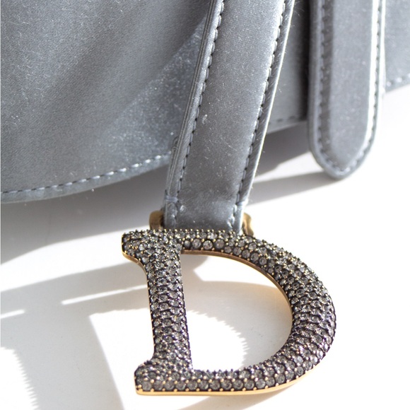 Dior Saddle 2019 Mini Satin Icy Blue Grey Crystal Embellished Bag - Picture 3 of 17
